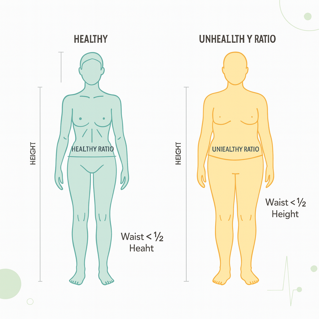 Healthy and unhealthy waist to height ratio comparison illustration