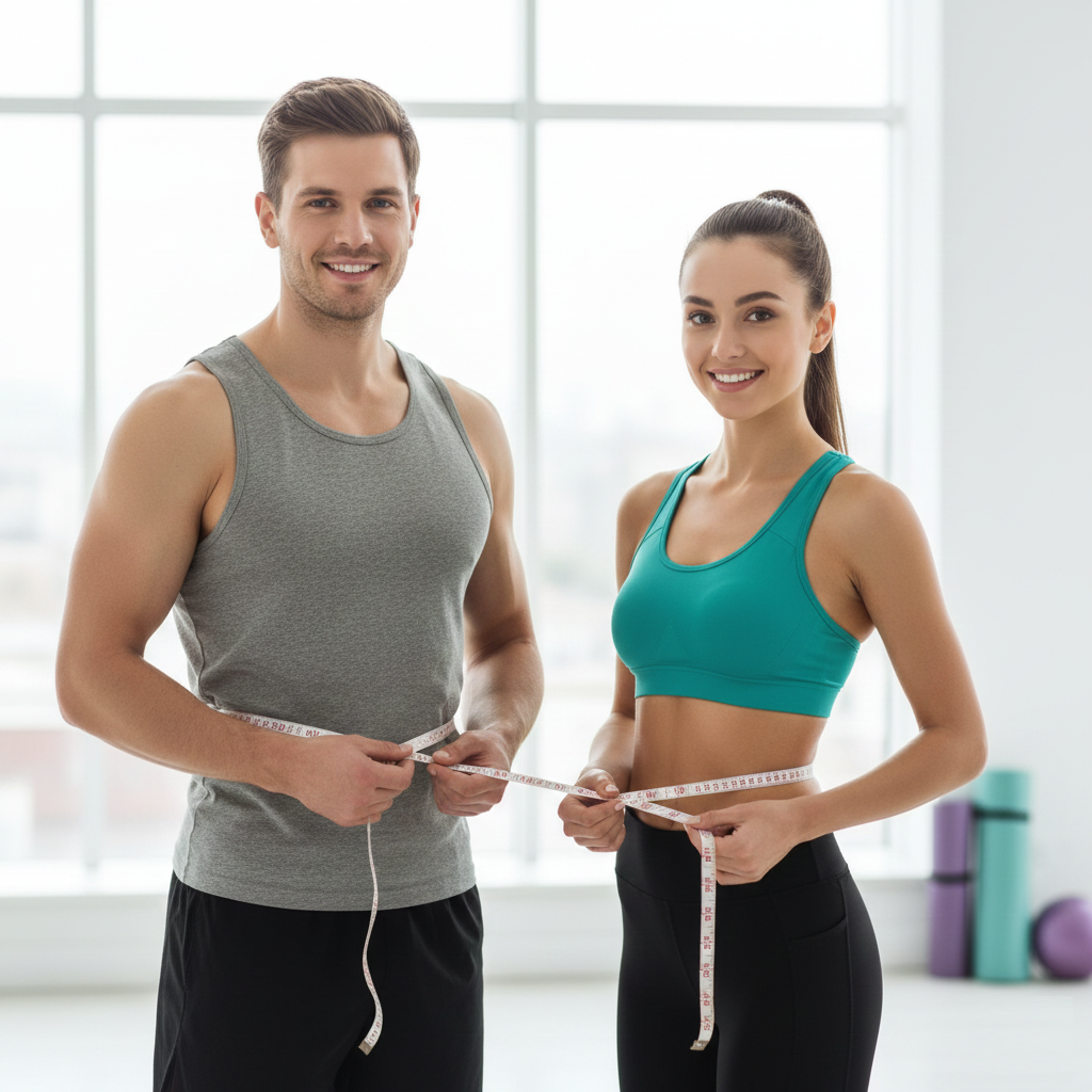 Waist to height ratio measurement using tape measure for healthy body assessment